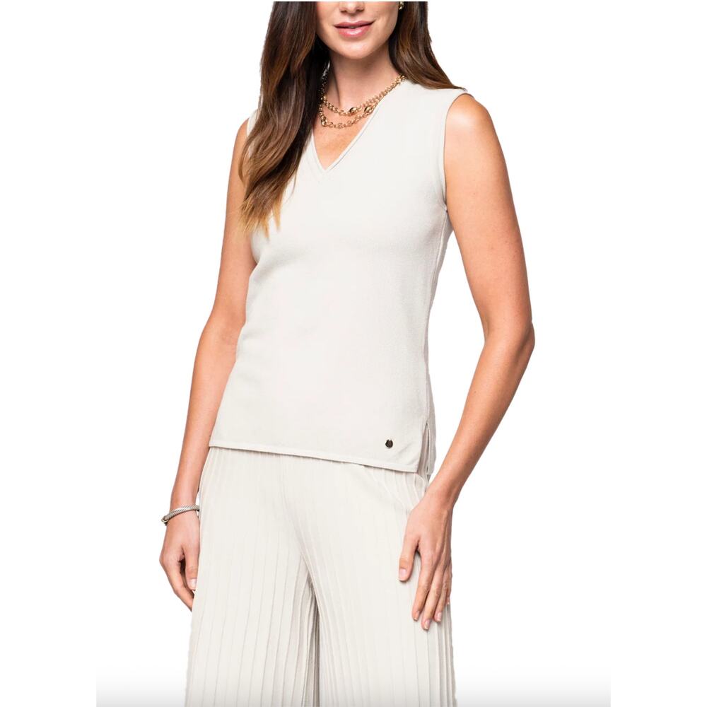 BIANA Victoria V-Neck Knitted Dress Shirt Tank Top Beige SZ S